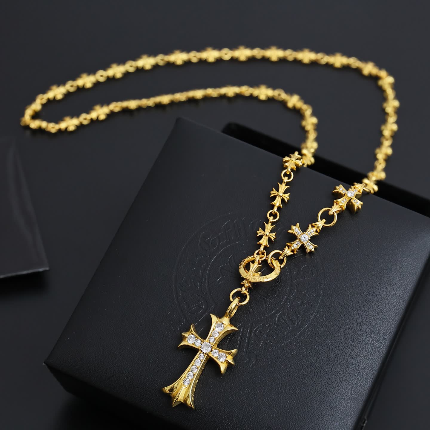 Chrome Hearts Chroma Heart Gold Plated Cross Pendant Necklace